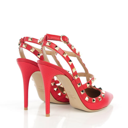 Valentino Garavani Pebbled Calfskin Rockstud Ankle Strap 100mm Pumps 38.5 Rosso Valentino 4 of 8