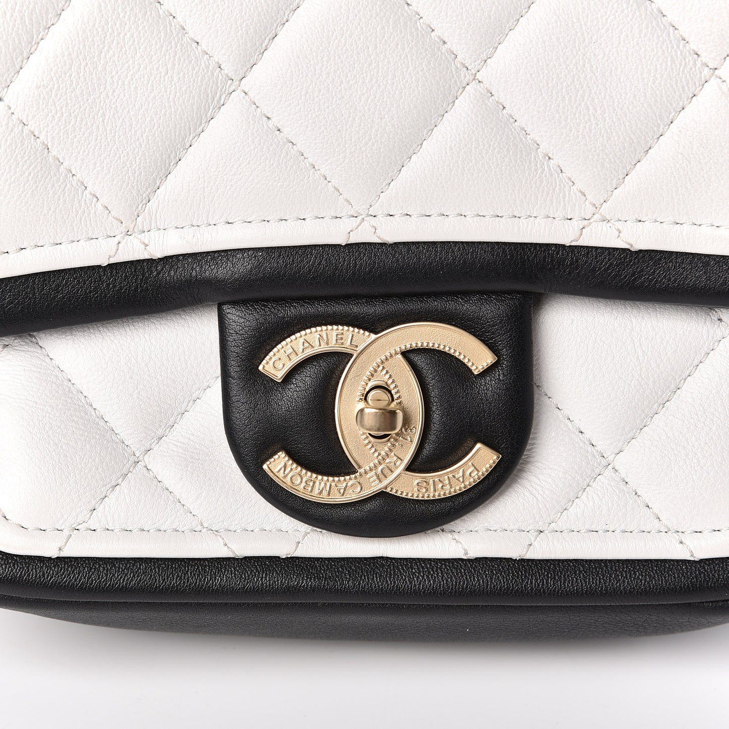 Calfskin Quilted Graphic Mini Flap Bag White Black