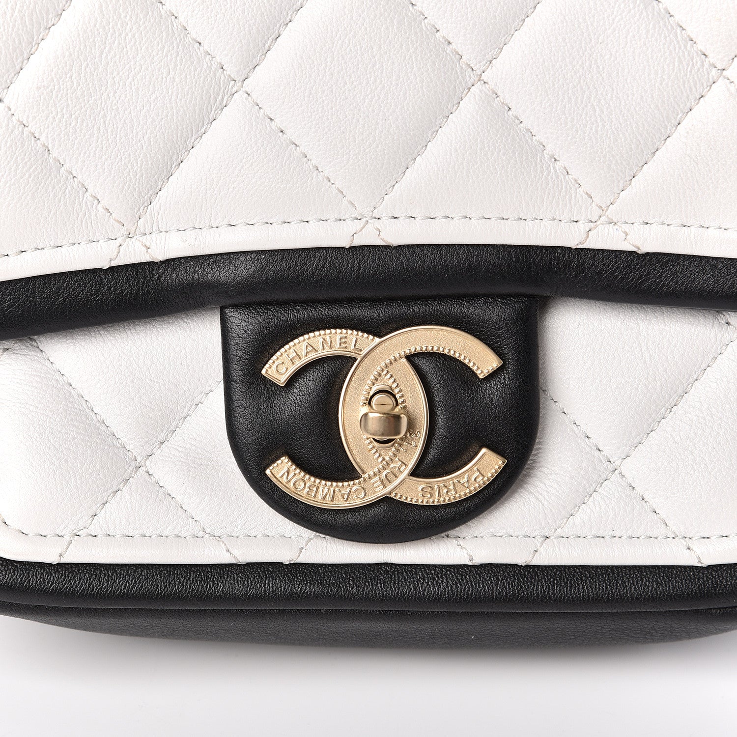 Chanel Calfskin Quilted Graphic Mini Flap Bag White Black 10 of 10