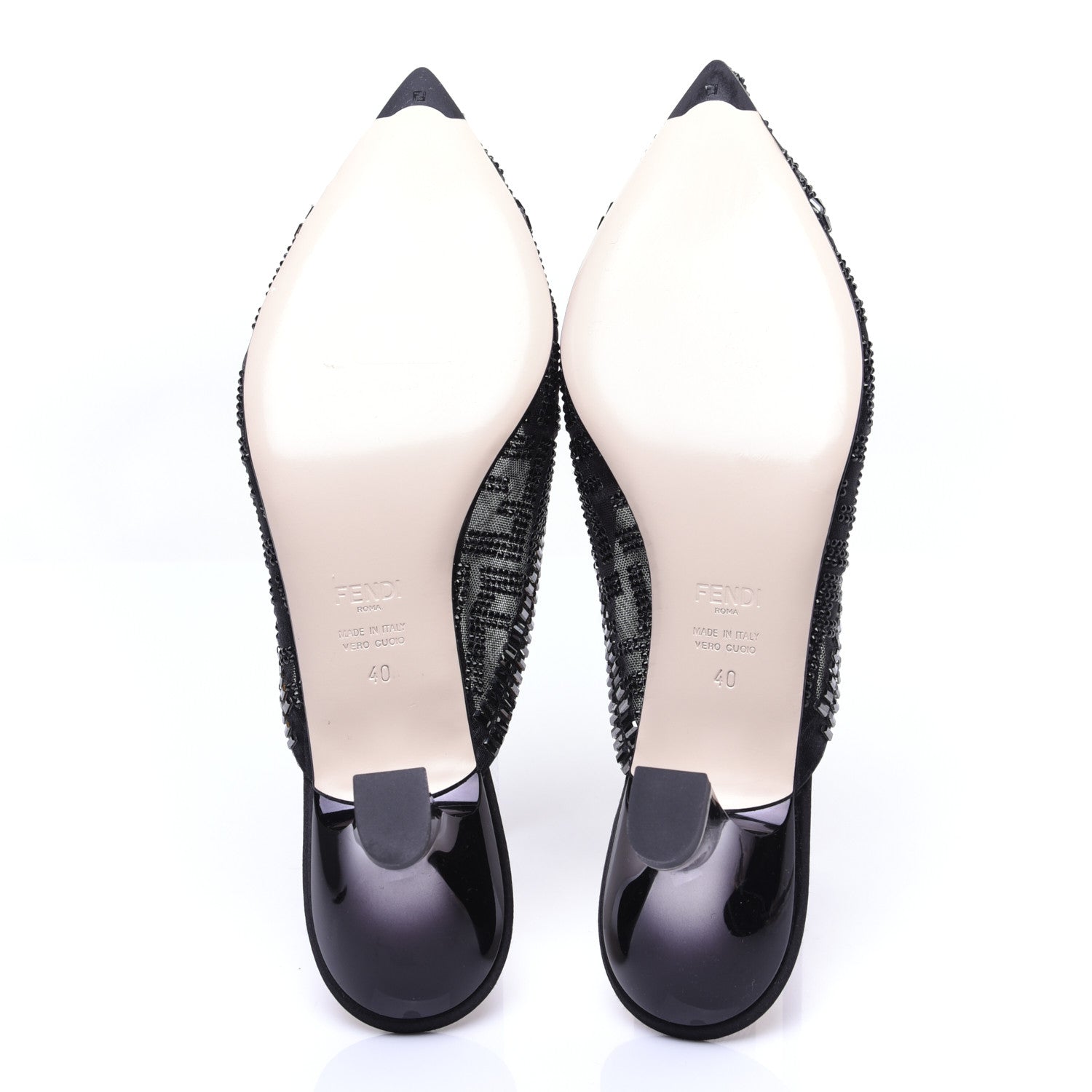 Fendi Technical Mesh Crystal FF Embellished Colibri 55mm Mules 40 Black 9 of 11