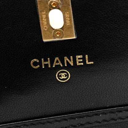 Chanel Lambskin Quilted Pearl Crush Card Holder With Chain Black 6 of 9