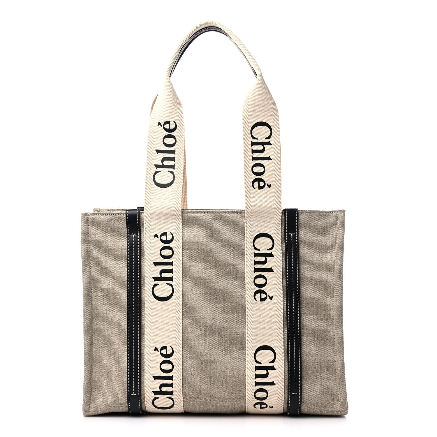 Chloe Cotton Calfskin Medium Woody Ribbon Tote White Black 1 of 8