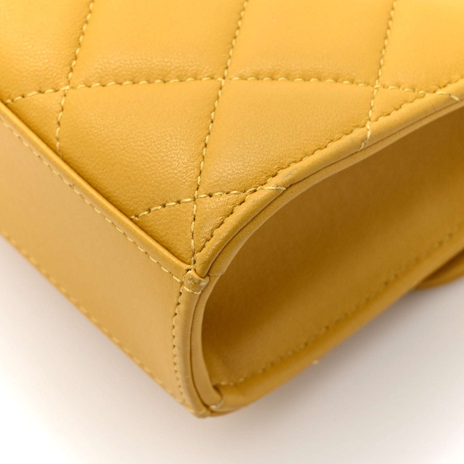 Chanel Lambskin Quilted Top Handle Flap Clutch With Chain Yellow 15 of 17