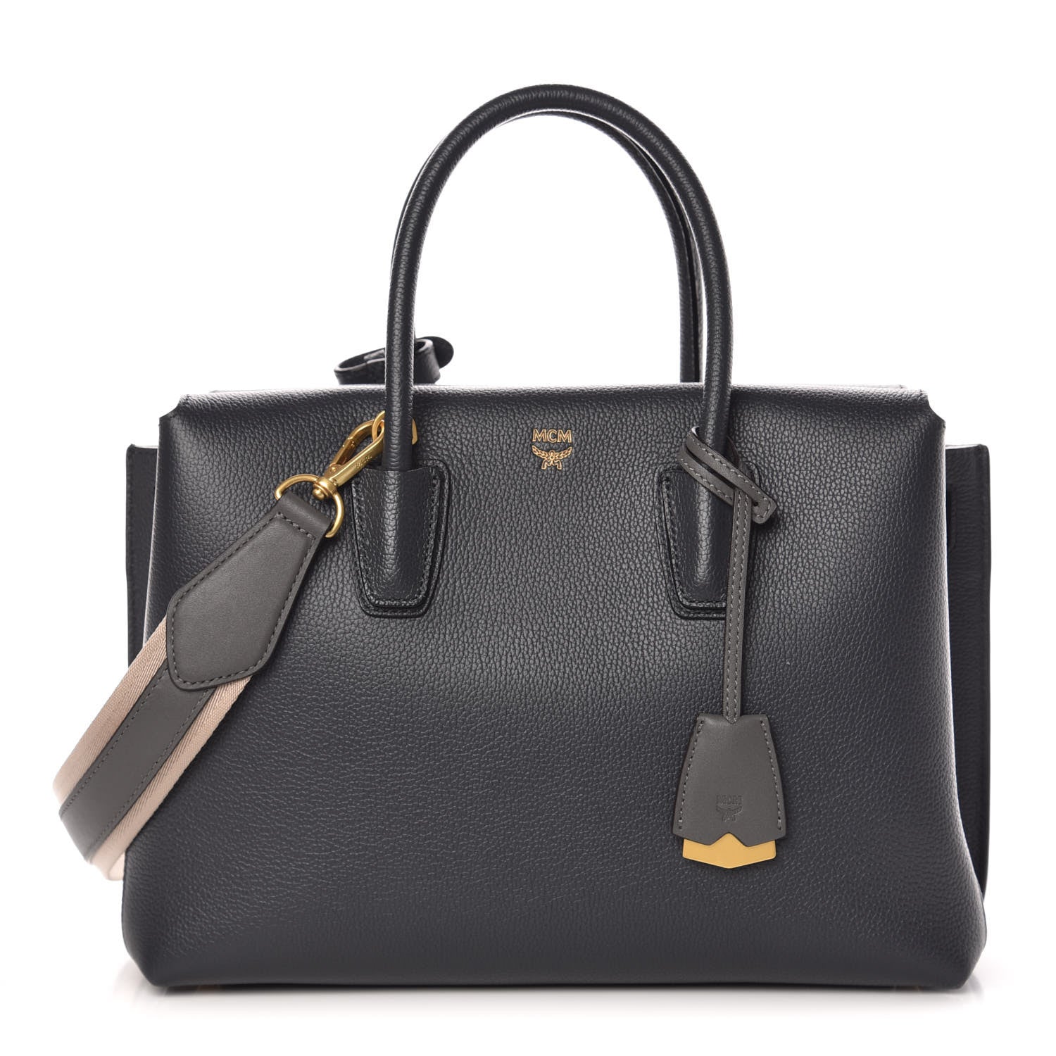 MCM Grained Calfskin Medium Milla Tote Phantom Grey 1 of 12
