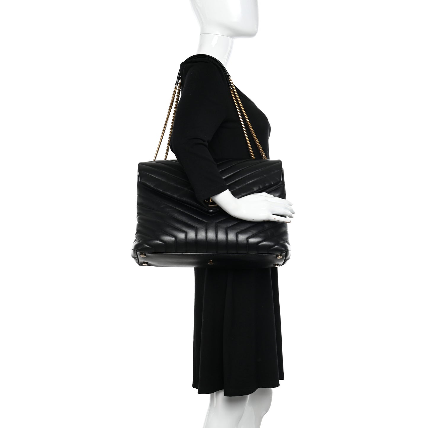 Calfskin Y Quilted Monogram Large Loulou Chain Satchel Black