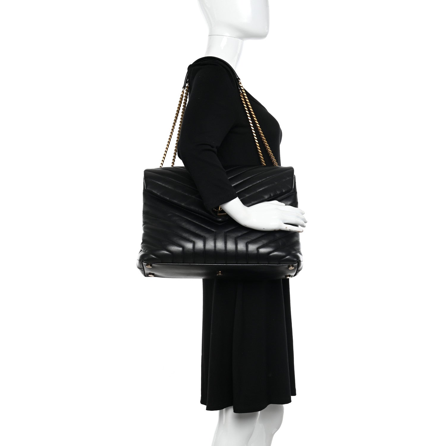 Saint Laurent Calfskin Y Quilted Monogram Large Loulou Chain Satchel Black 2 of 13