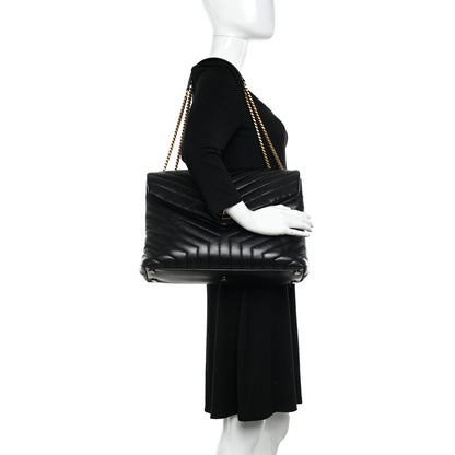 Saint Laurent Calfskin Y Quilted Monogram Large Loulou Chain Satchel Black 2 of 13