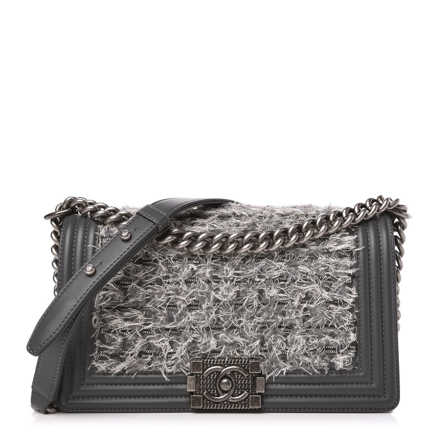 Chanel Tweed Calfskin Medium Boy Flap Grey 1 of 11