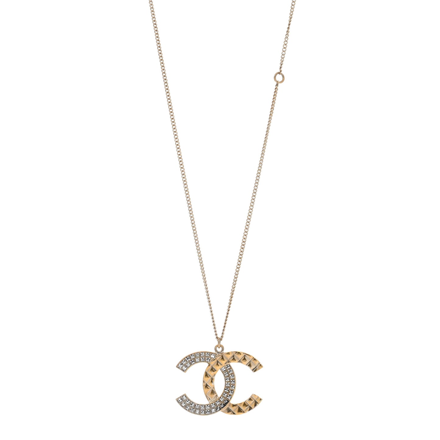 Crystal Metal Quilted CC Pendant Necklace Gold