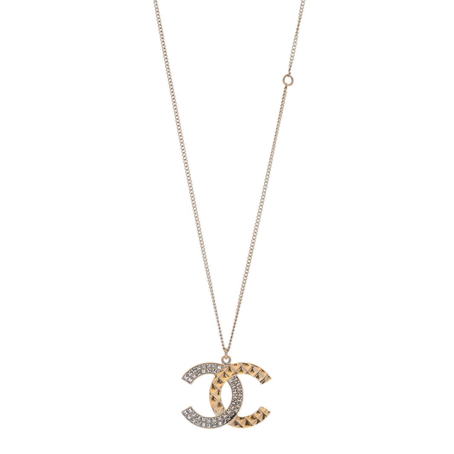 Chanel Crystal Metal Quilted CC Pendant Necklace Gold 1 of 5