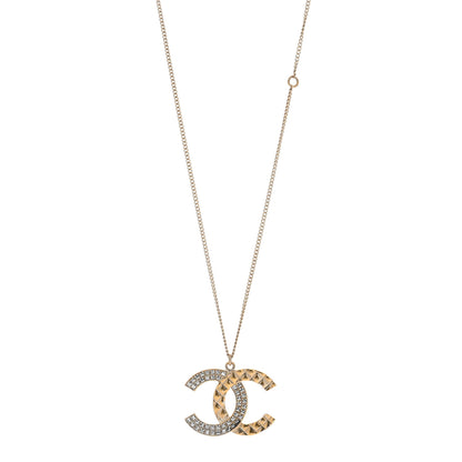 Chanel Crystal Metal Quilted CC Pendant Necklace Gold 1 of 4