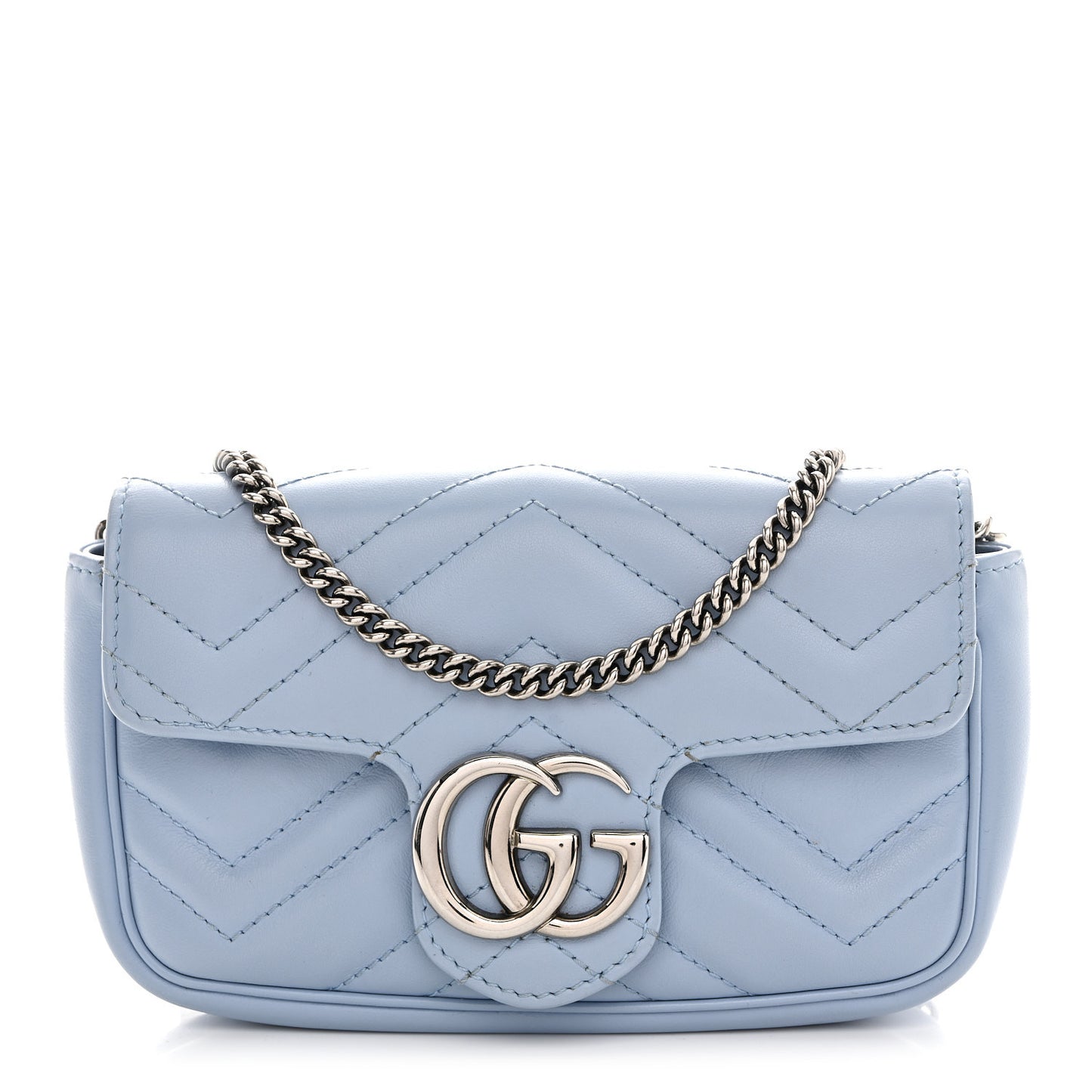 Calfskin Matelasse Super Mini GG Marmont Shoulder Bag Porcelain Light Blue