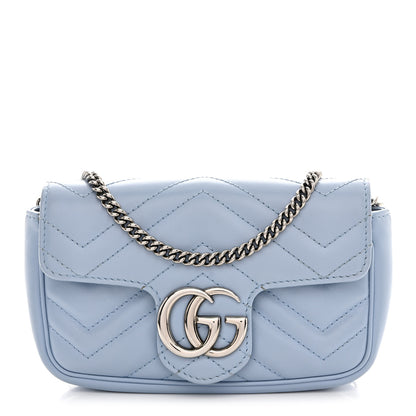 Gucci Calfskin Matelasse Super Mini GG Marmont Shoulder Bag Porcelain Light Blue 1 of 12