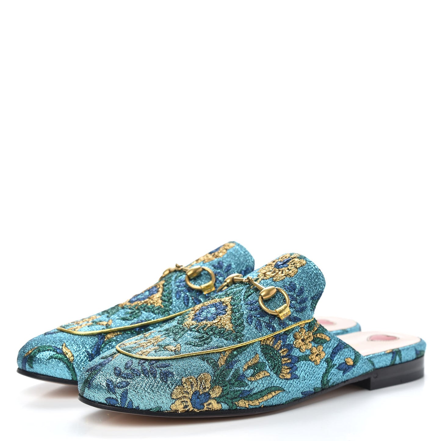 Iridescent Brocade Womens Princetown Slippers 36.5 Azure Multicolor Oro