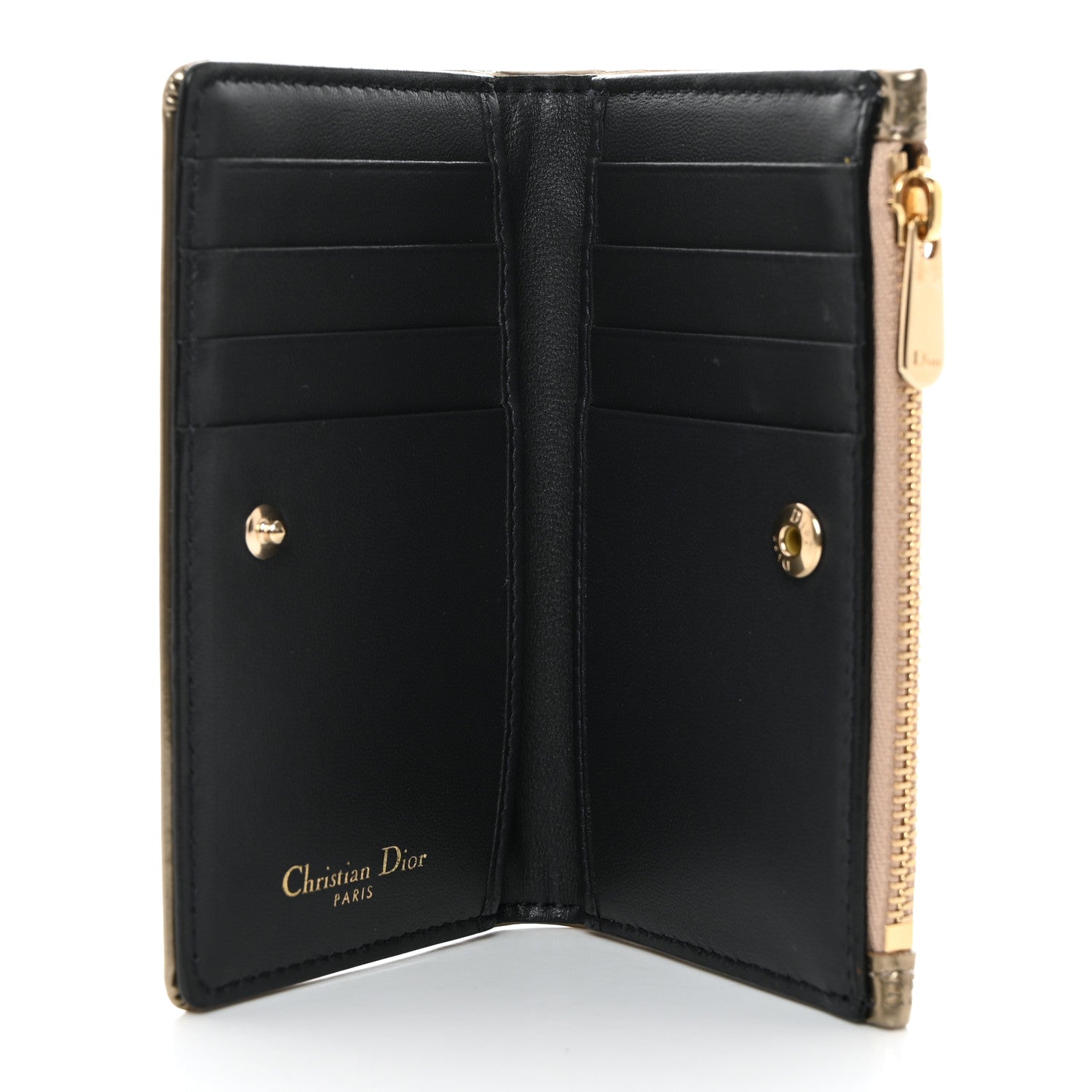 Christian Dior Metallic Patent Micro-Cannage Diorama Medium Wallet Champagne 5 of 8
