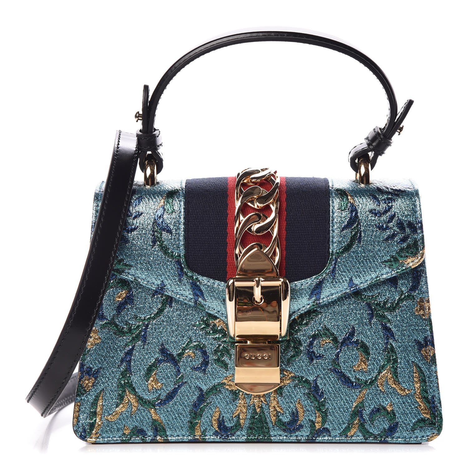 Gucci Iridescent Brocade Mini Sylvie Top Handle Bag Azure 1 of 9