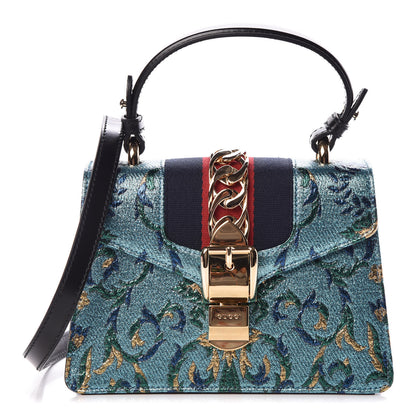 Gucci Iridescent Brocade Mini Sylvie Top Handle Bag Azure 1 of 9