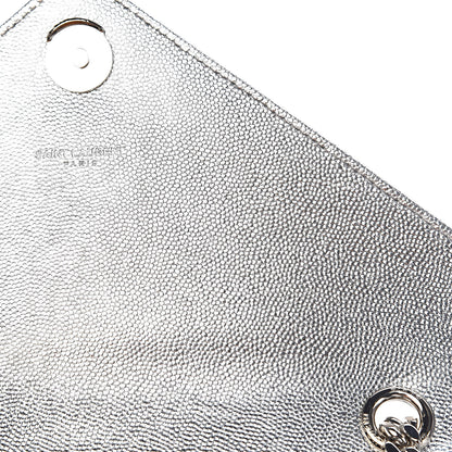 Saint Laurent Metallic Grain De Poudre Matelasse Chevron Medium Monogram Satchel Silver 7 of 11