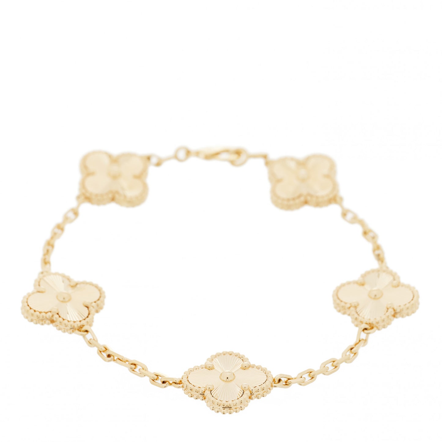 18K Yellow Gold 5 Motifs Guilloche Vintage Alhambra Bracelet