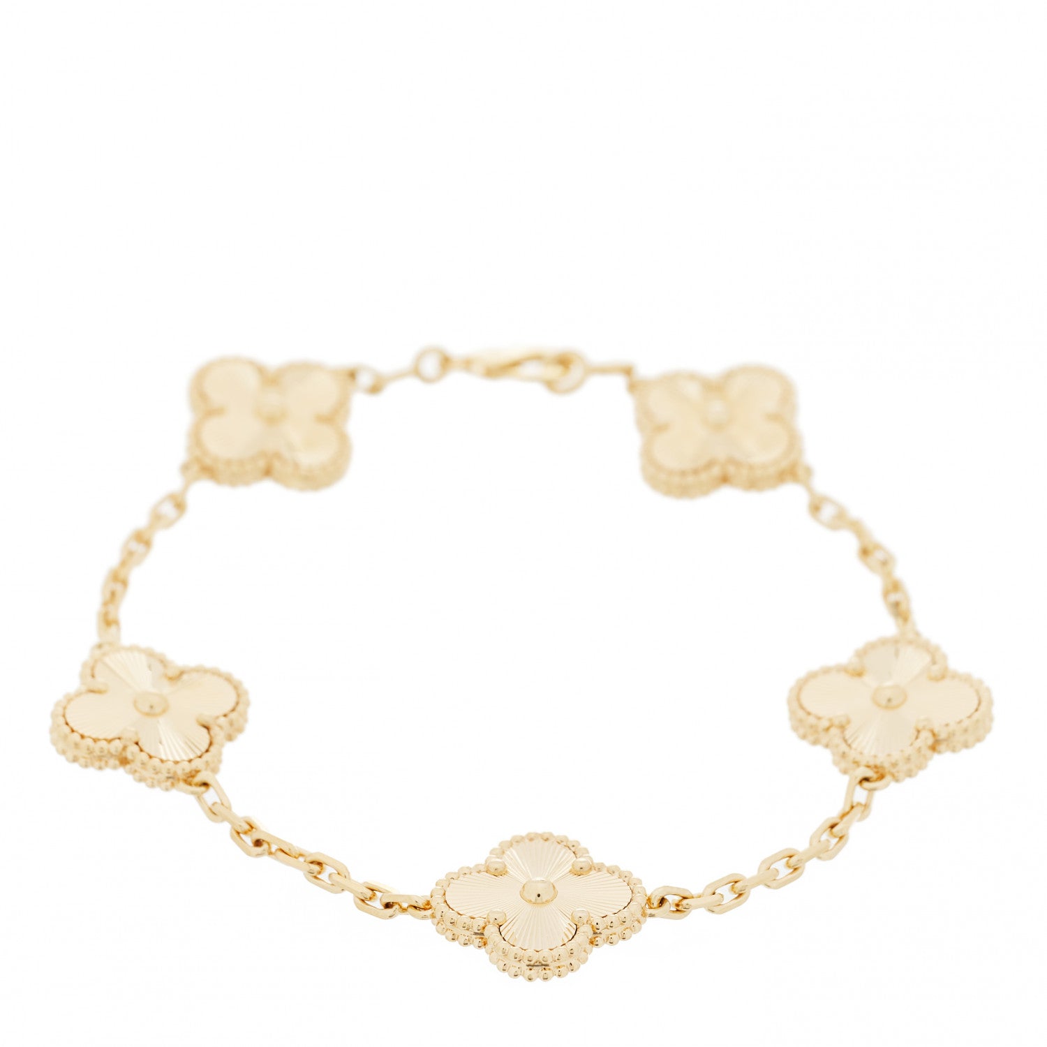 Van Cleef & Arpels 18K Yellow Gold 5 Motifs Guilloche Vintage Alhambra Bracelet 1 of 6