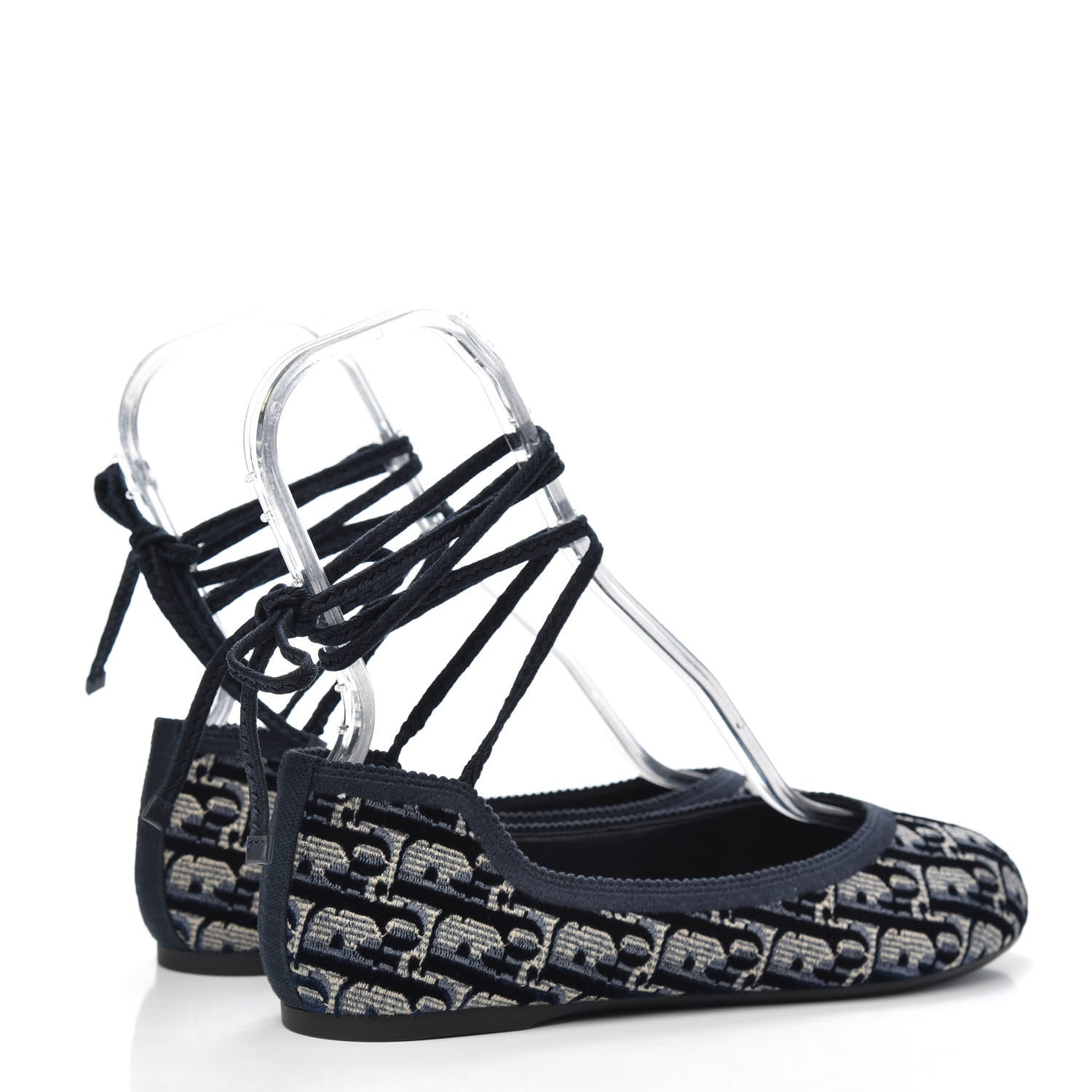 Christian Dior Velvet Oblique Poeme Laced Ballerina Flats 39 Blue 4 of 8