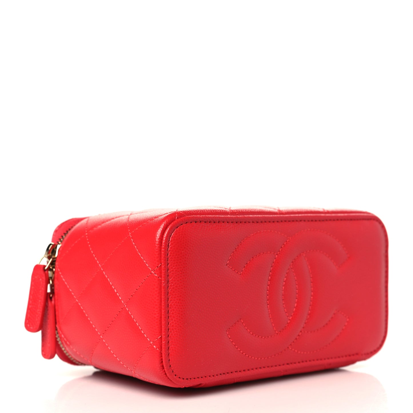 Caviar Quilted Small Vanity Case With Chain Red