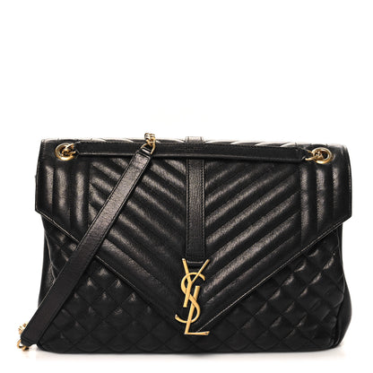 Saint Laurent Goatskin Mixed Matelasse Triquilt Large Monogram Satchel Black 1 of 12