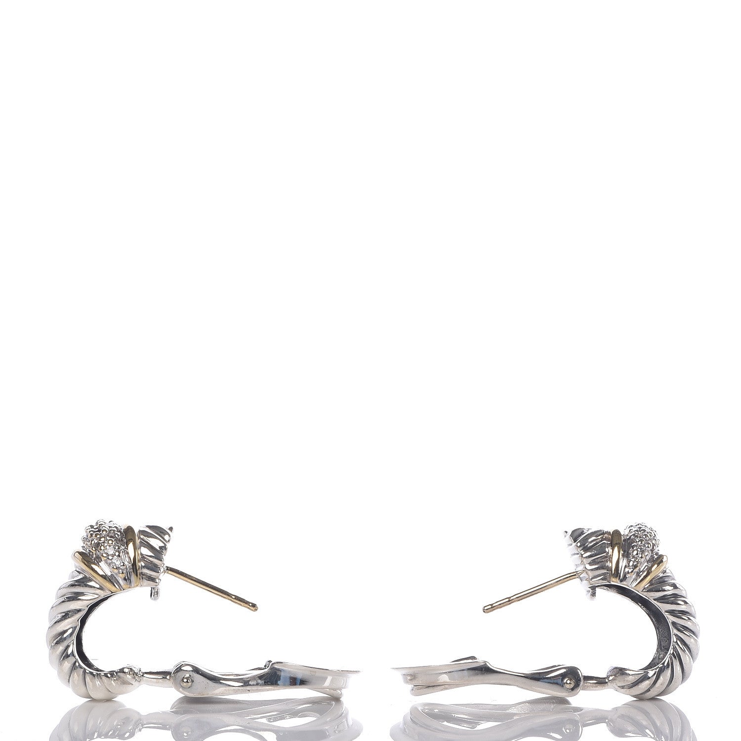 David Yurman Sterling Silver 18K Yellow Gold Diamond Shrimp Earrings 3 of 4