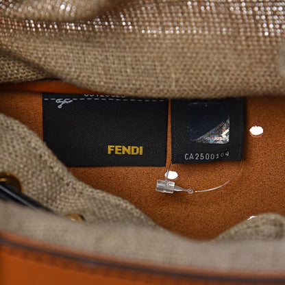 Fendi Calfskin Linen Perforated Medium B Fab Tote Miel Grezzo 10 of 16