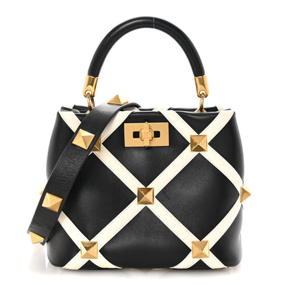 Valentino Garavani Nappa Small Roman Stud The Handle Bag Black Ivory 1 of 9