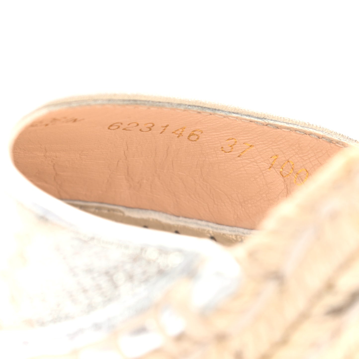 Lame GG Monogram Ankle Wrap Platform Espadrille Wedges 37 Silver Beige Light Grey