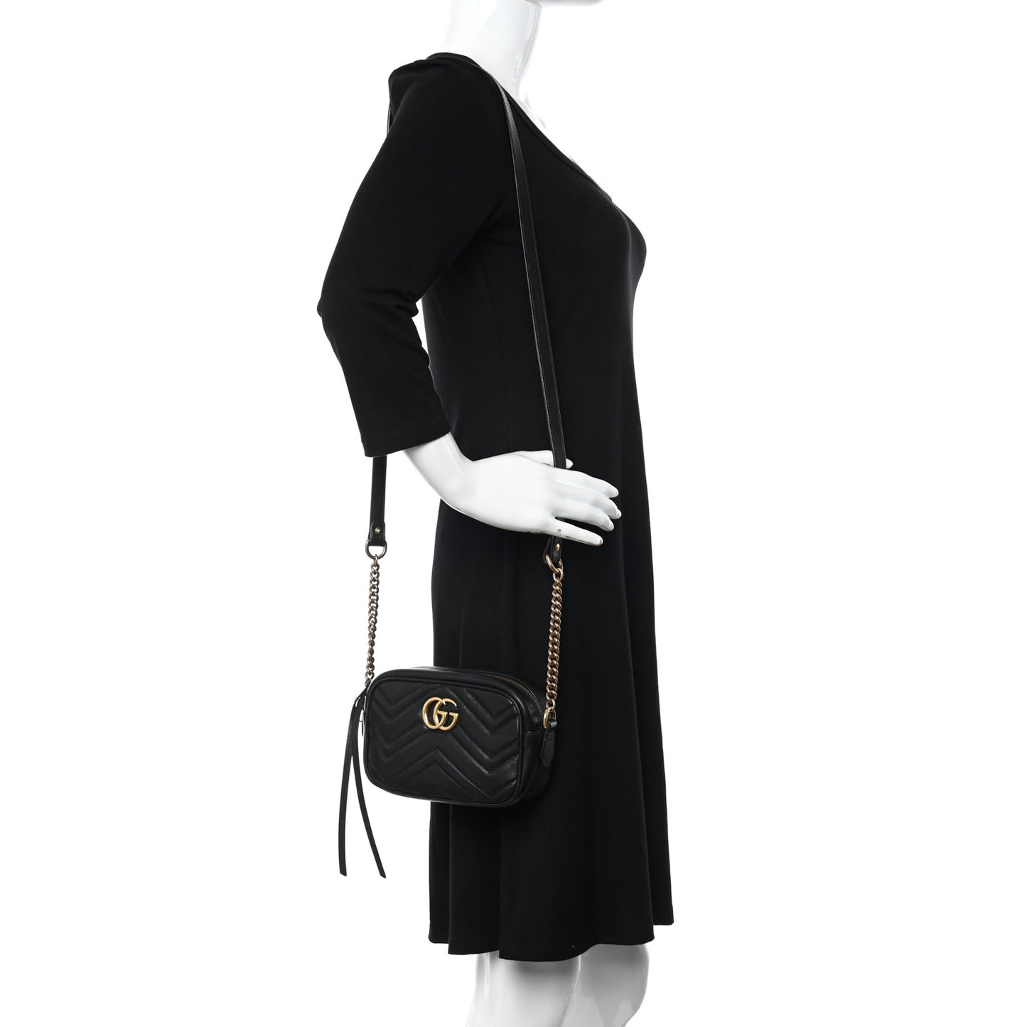 Calfskin Matelasse Mini GG Marmont Chain Shoulder Bag Black