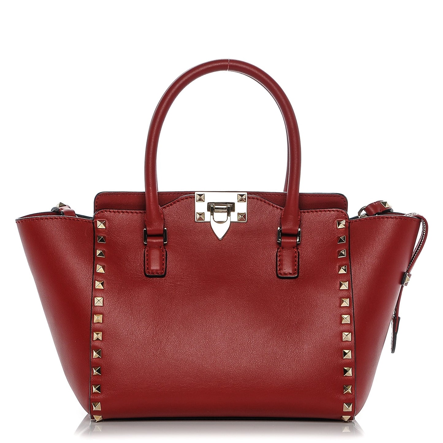 Vitello Small Rockstud Double Handle Tote Red
