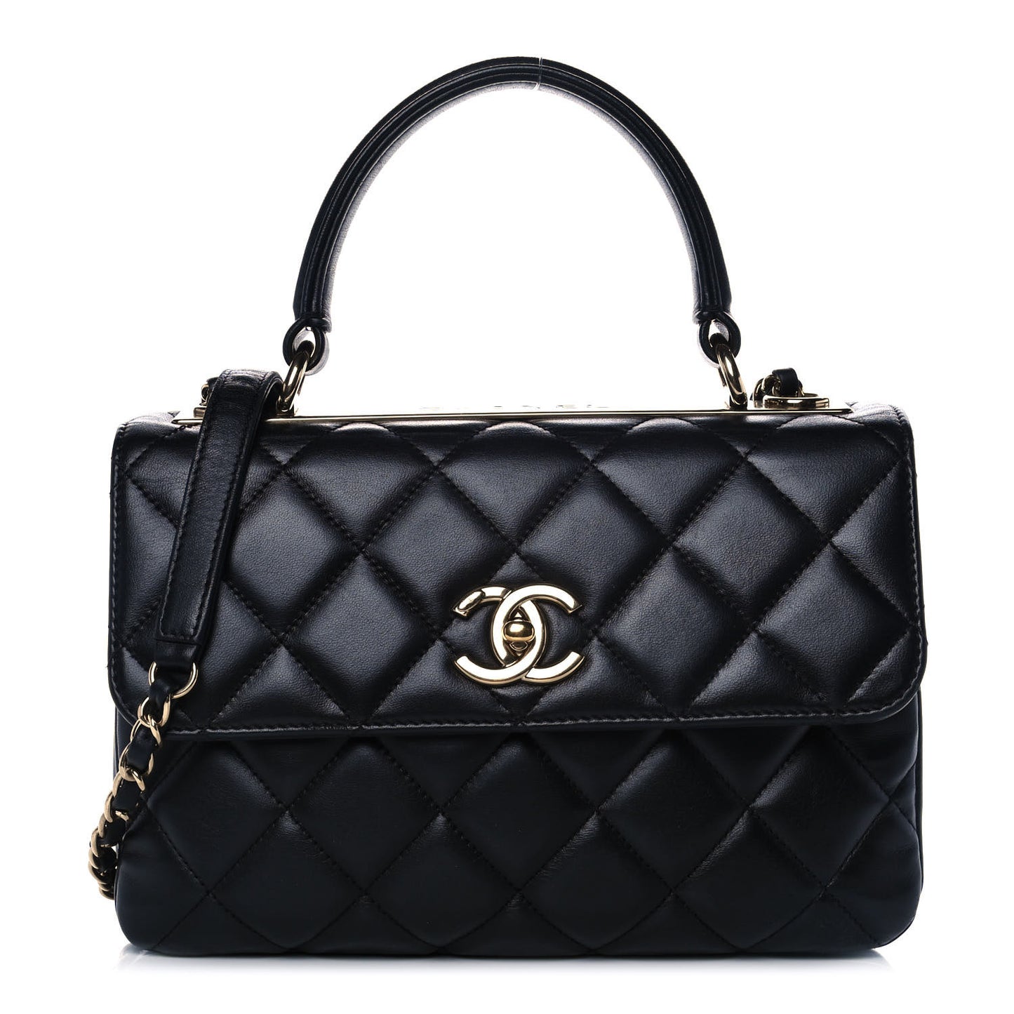 Lambskin Quilted Small Trendy CC Dual Handle Flap Bag Black