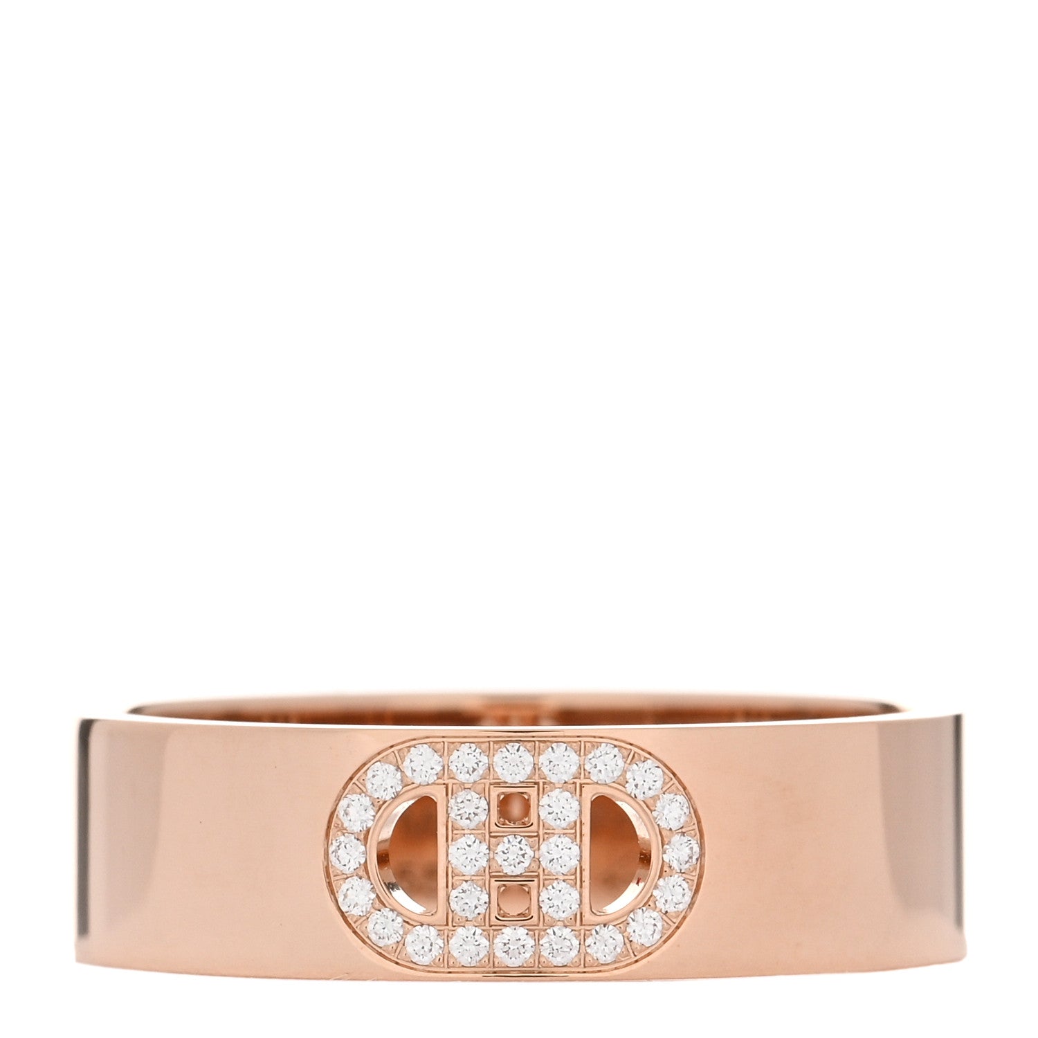 Hermes 18K Rose Gold Diamond PM H D'Ancre Ring 56 7.5 1 of 5