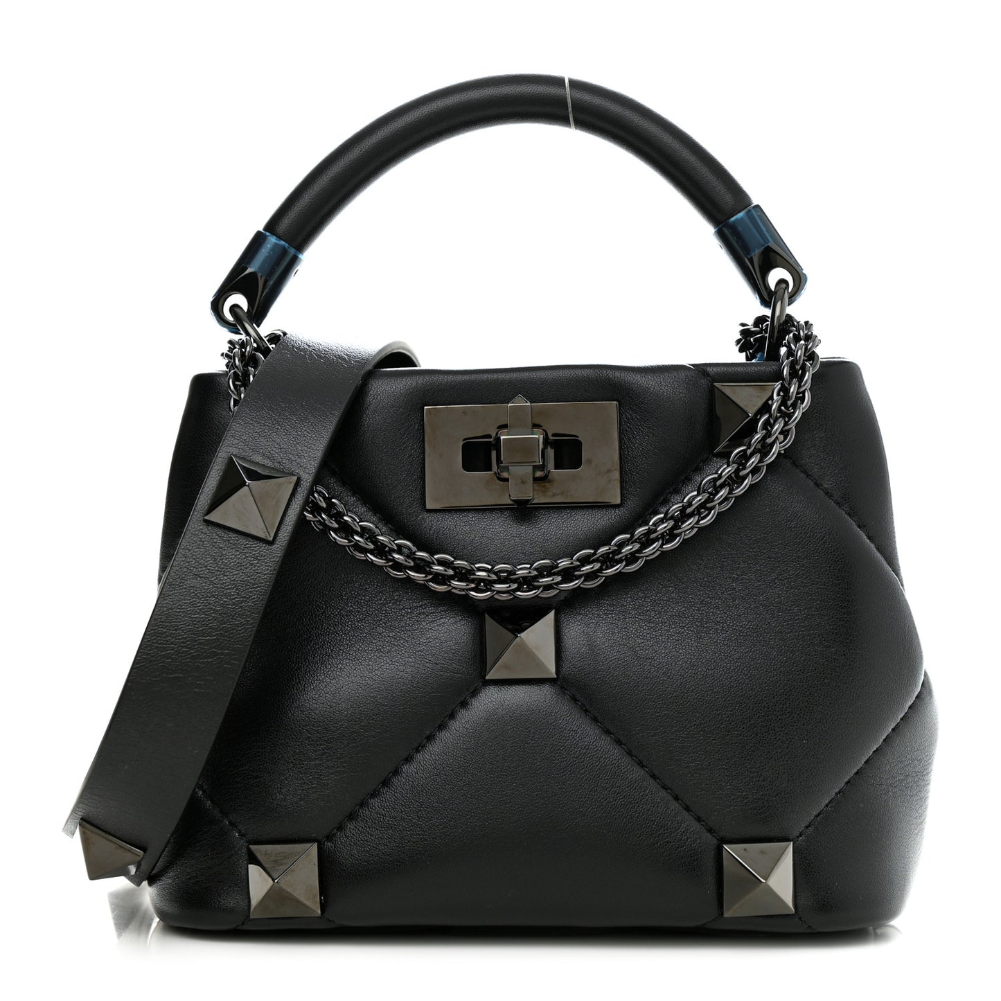 Nappa Monochrome Mini Roman Stud The Handle Bag Black