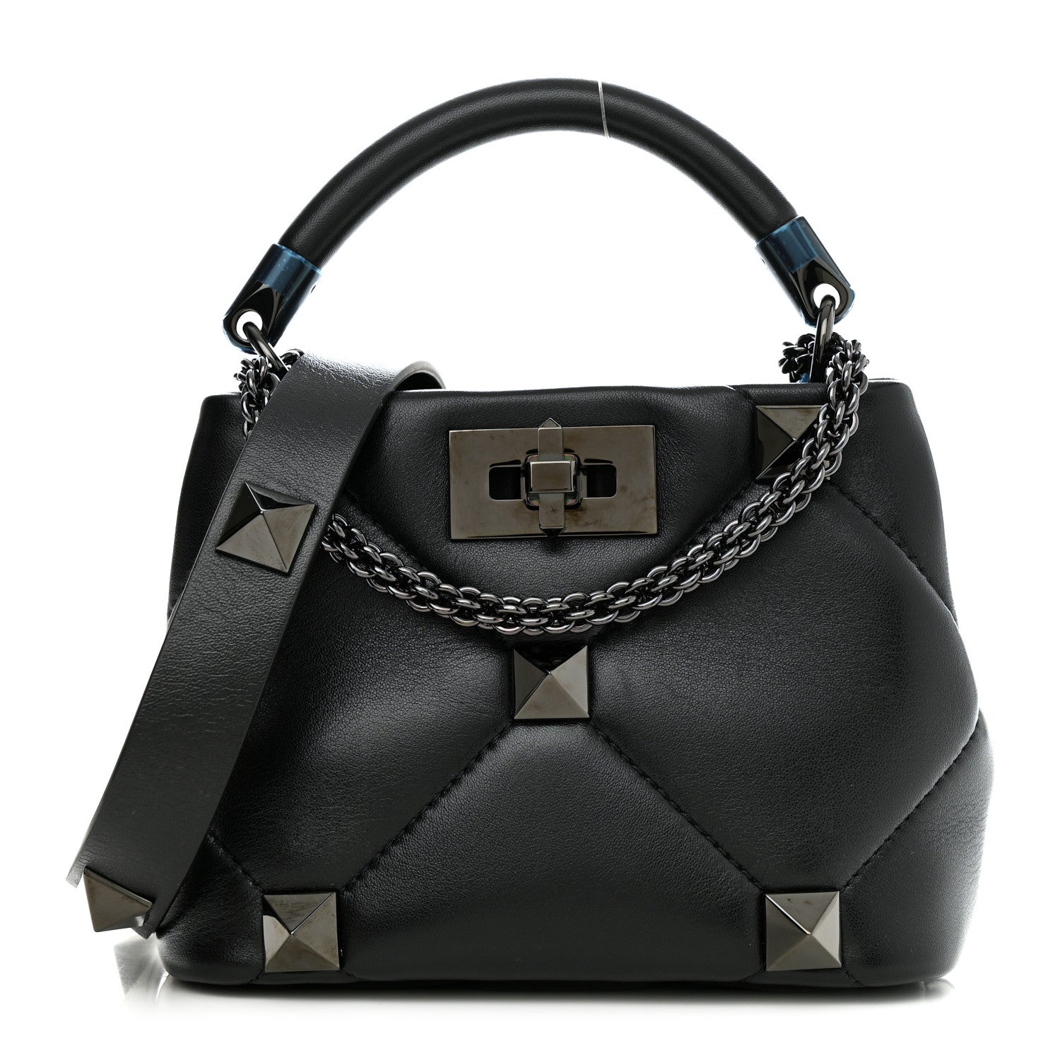 Valentino Garavani Nappa Monochrome Mini Roman Stud The Handle Bag Black 1 of 8
