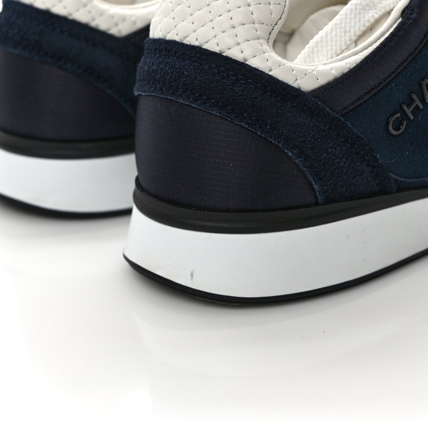 Chanel Nylon Suede Kidskin Calfskin Logo Sneakers 37 Dark Navy Blue Navy Blue Black 9 of 9