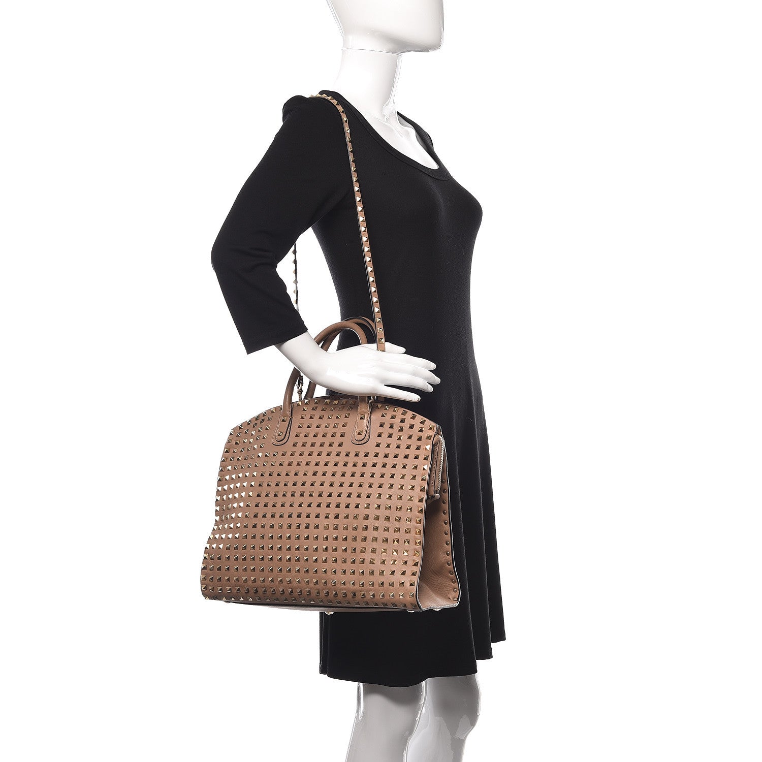 Valentino Garavani Vitello Rockstud All Over Dome Shopper Taupe 2 of 17