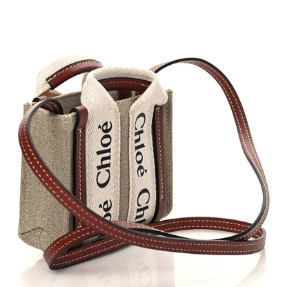 Chloe Cotton Calfskin Nano Woody Ribbon Tote White Brown 3 of 10