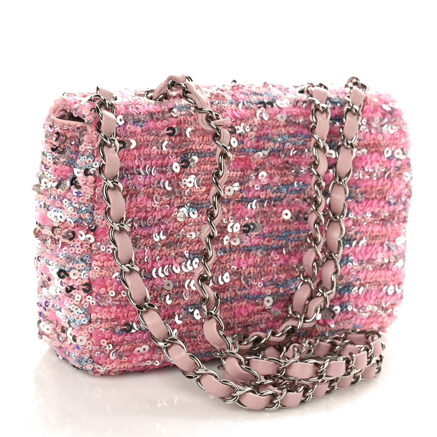 Sequin Mini Rectangular Flap Light Pink Silver