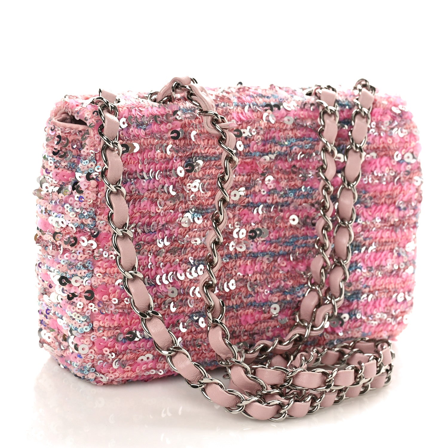 Chanel Sequin Mini Rectangular Flap Light Pink Silver 3 of 9
