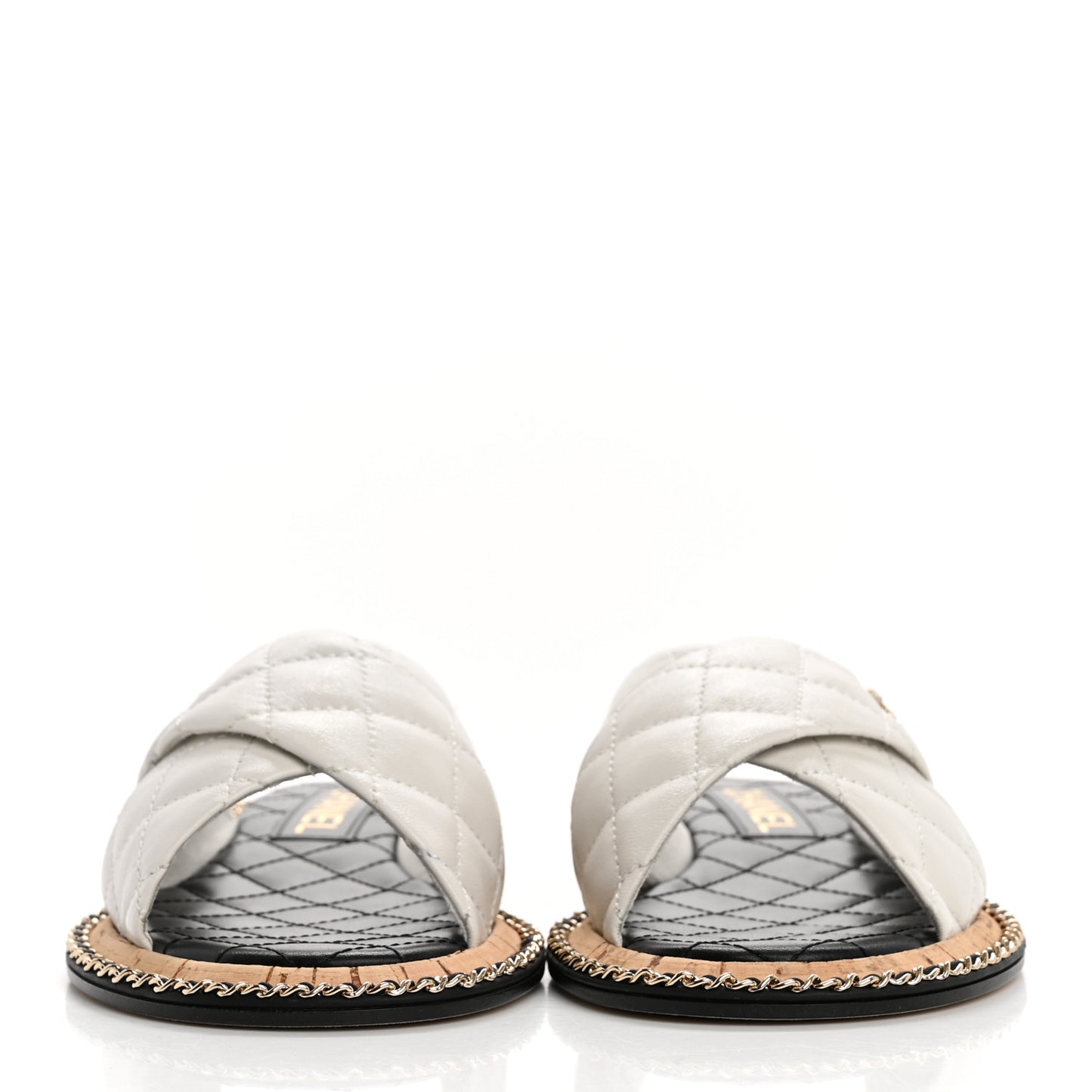 Lambskin Quilted Chain CC Sandals 37.5 White