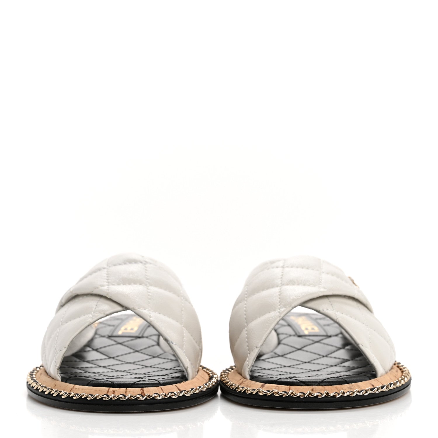 Chanel Lambskin Quilted Chain CC Sandals 37.5 White 3 of 10