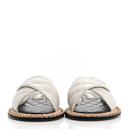 Chanel Lambskin Quilted Chain CC Sandals 37.5 White 3 of 10