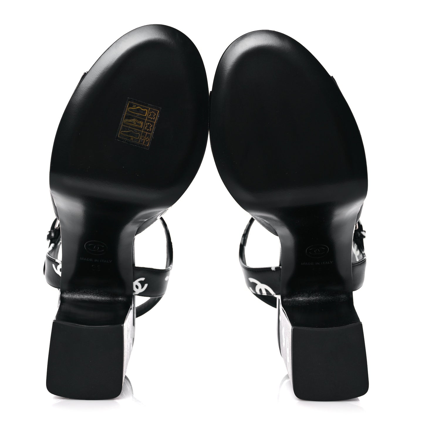 Printed Lambskin CC Platform Sandals 38 Black White