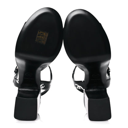 Chanel Printed Lambskin CC Platform Sandals 38 Black White 5 of 9