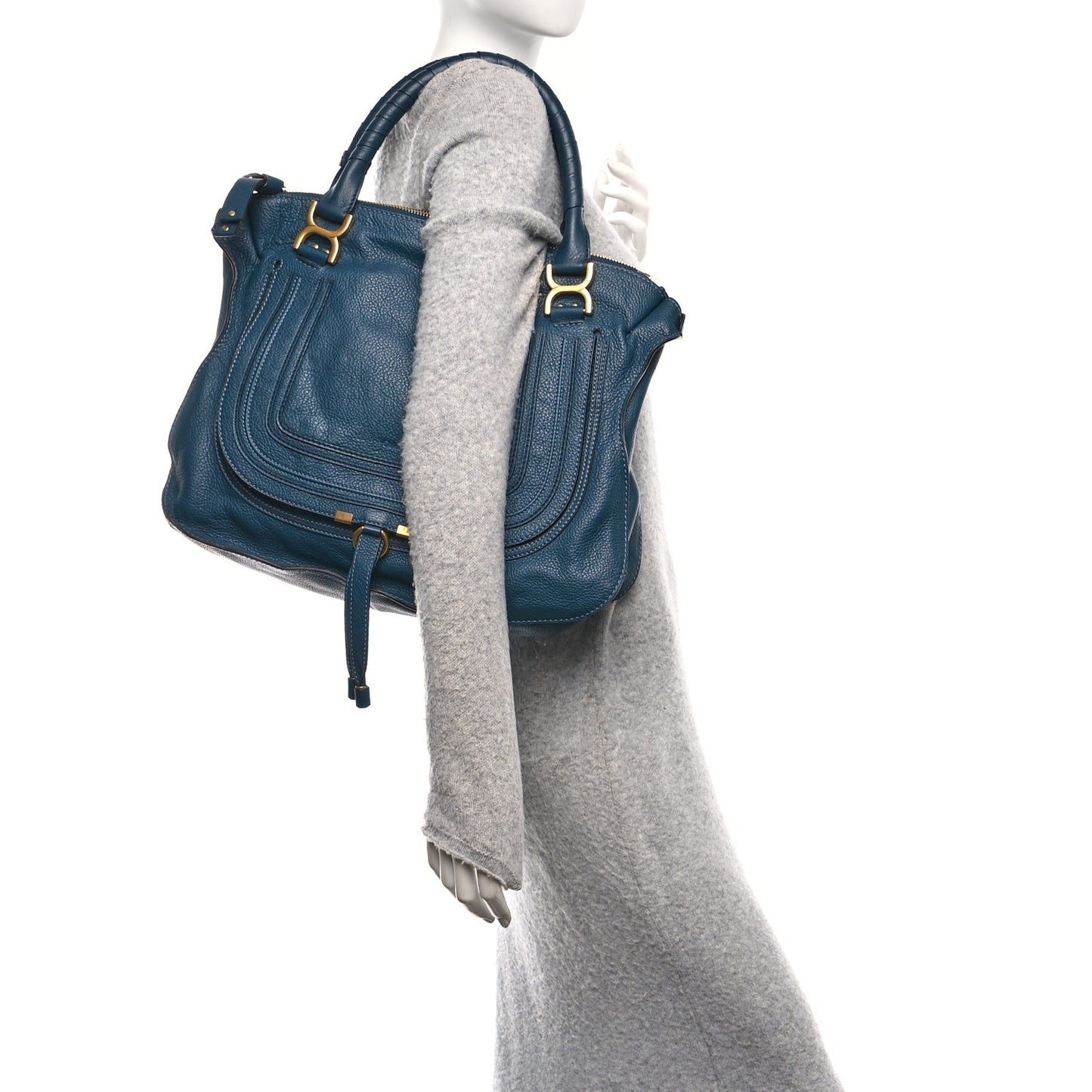 Calfskin Large Marcie Satchel Navy Ink