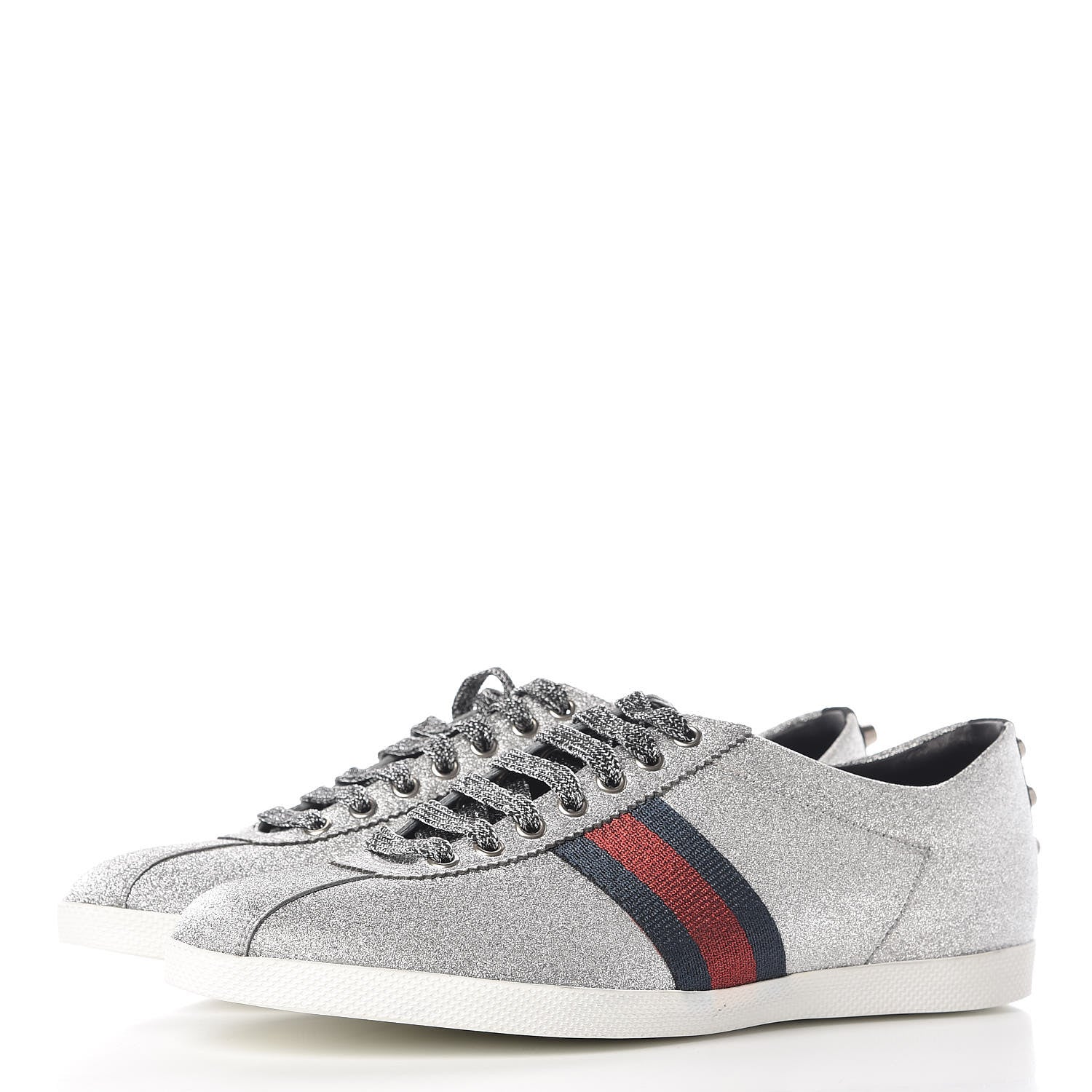 Gucci Glitter Fabric Studded Web Mens Sneakers 8 Silver 3 of 8