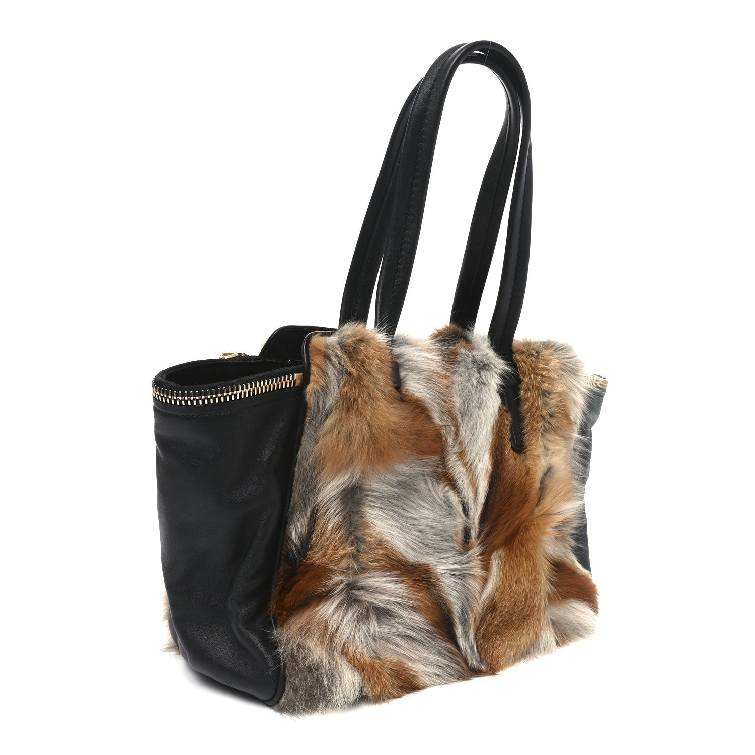Salvatore Ferragamo Calfskin Fox Fur Medium Verve Double Zip Tote Black Multicolor 3 of 9
